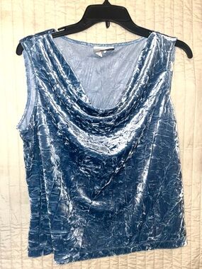 Fashion Bug Blue Crushed Velvet Cowl Neck Tank Top XL